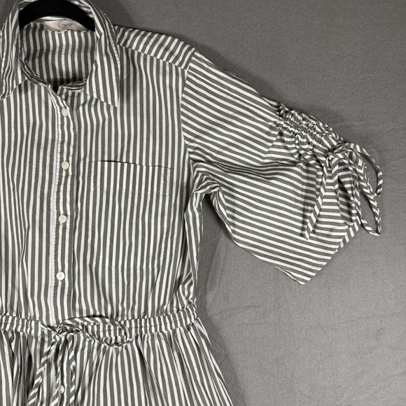 LOFT Striped Poplin Shirtdress Size 6 Tie Waist Mini Cotton - Picture 5 of 14